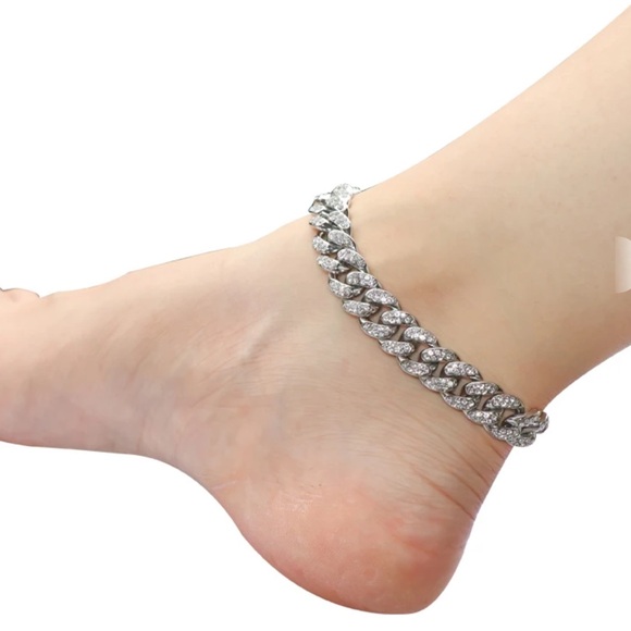 **NEVER WORN** 18K Gold Plated Micro Cubic Zircon CZ Cuban Chain Ankle Bracelet - Picture 1 of 2